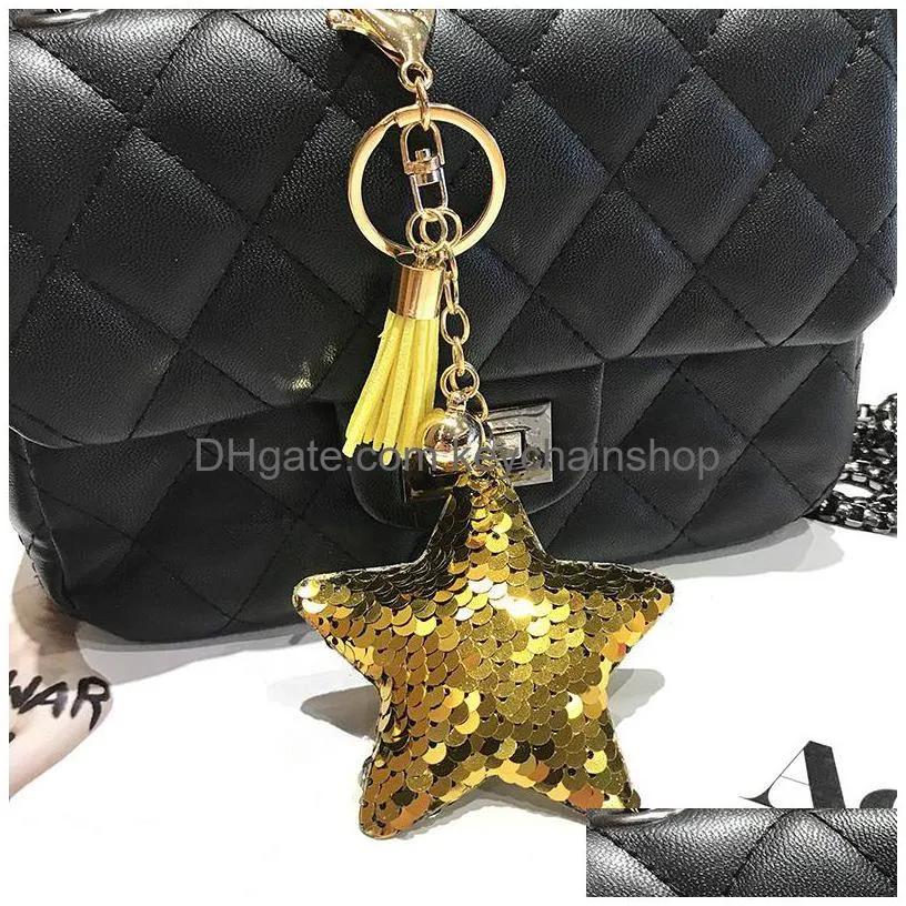 star keychain 9 colors double-sided sequins reflect light fashion trend bag pendant exquisite car decoration