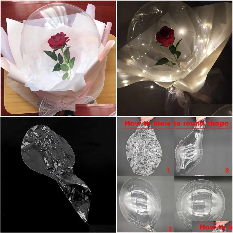 50pcs 20inch 7.5cm wide mouce transparent bobo ballons led rose balloon bouquet birthday party valentines day wedding globos 210626