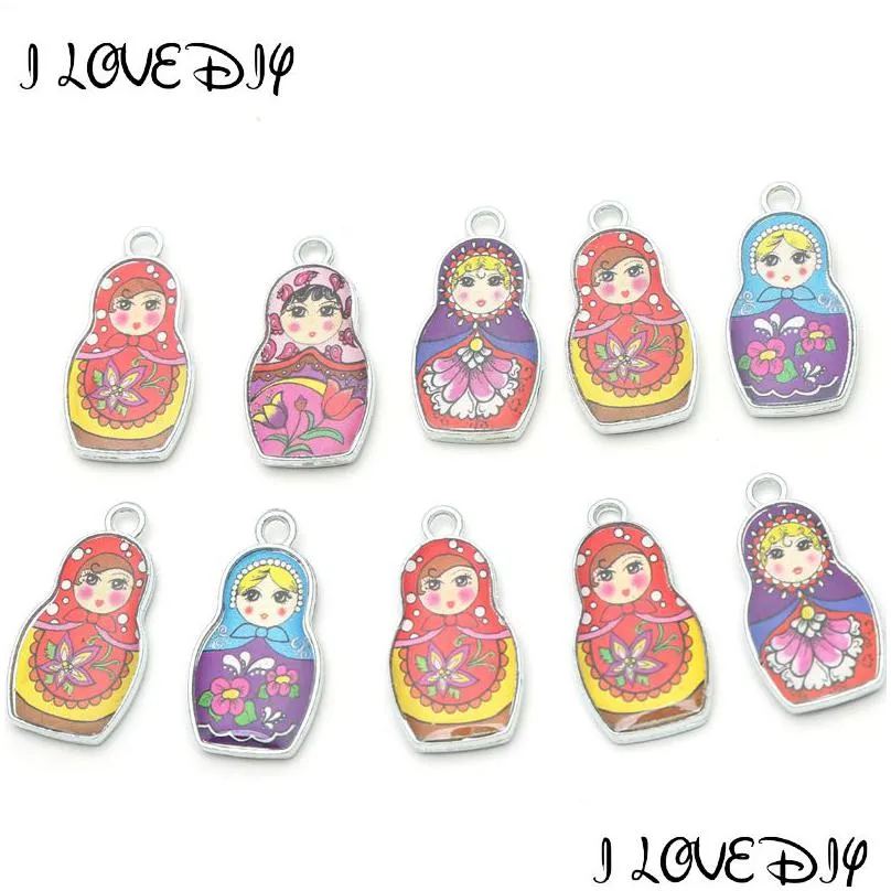 whole salewholesale 4 mixed color both 2 sides enamel matryoshk russian doll charm pendants for jewelry making