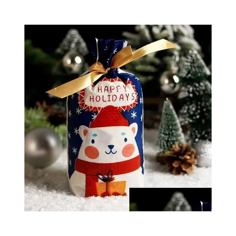 10pcs cartoon xmas candy gift bags kids cookie sweet plastic drawstring bag christmas decorations for home year party 2023