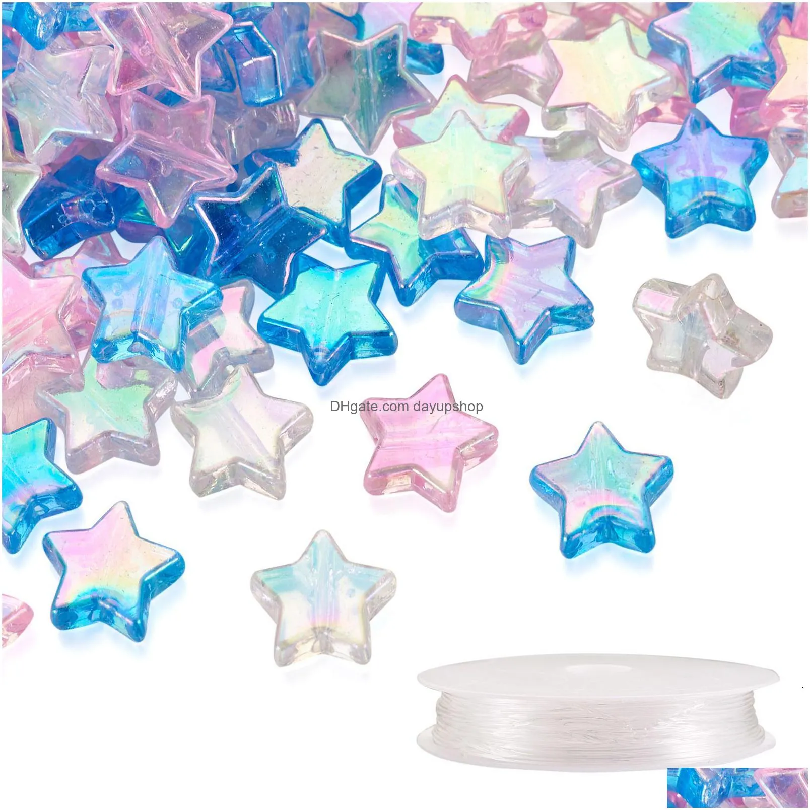 acrylic plastic lucite 480pcs star transparent acrylic beads with clear elastic crystal cord for diy children`s day stretch bracelet jewelry making kit