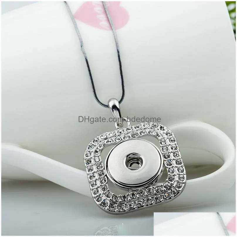 new fashion jewelry noossa snap button necklace two layer squares full cz diamond crystal pendant necklaces for sale