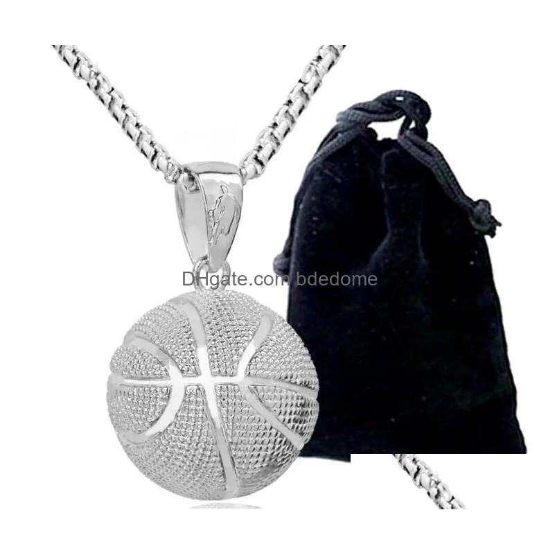 sports jewelry men basketball footballl pendant necklaces europe stainless steel gold plated neck chain for women sale wholesale