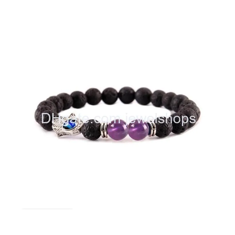 fatima hand lava bracelet volcanic hand of hamsa yoga healing energy power beads stretch bracelets for man and woman