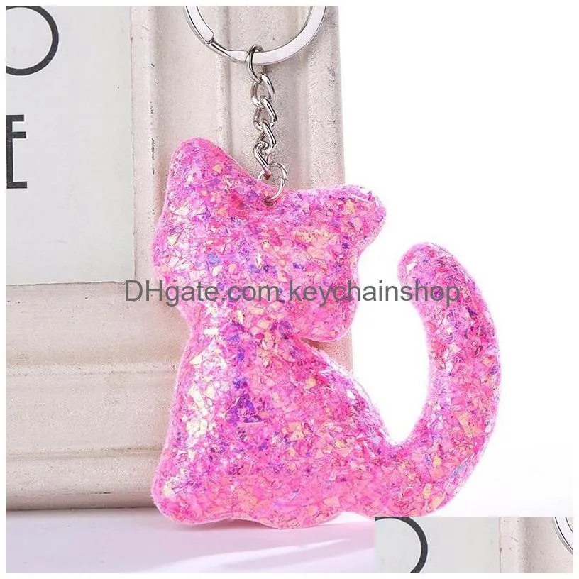 cute car keychains for women men glitter sequins key ring holder fashion key chains charm bag accessories jewelry