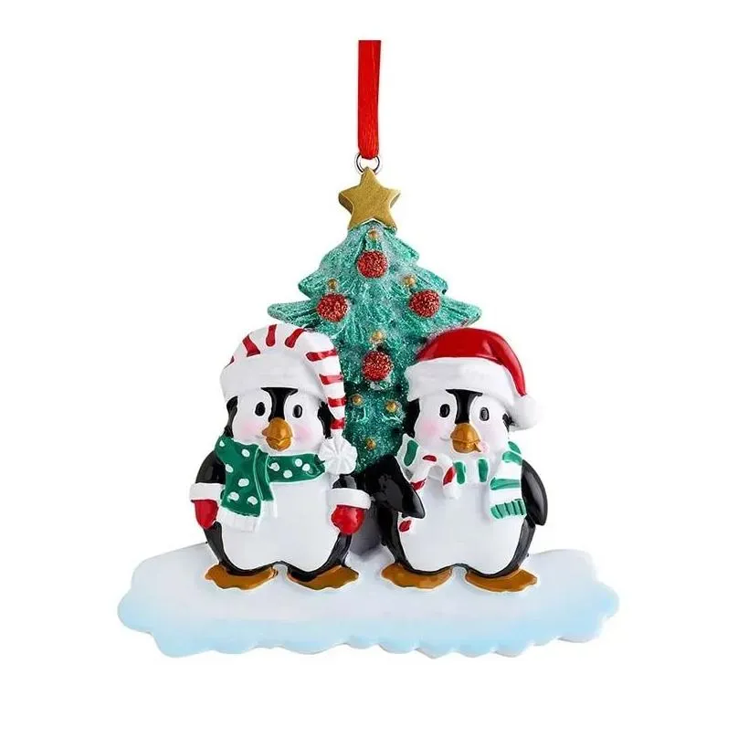 christmas family penguin ornament resin personalized home xmas tree decoration christmas room decor 