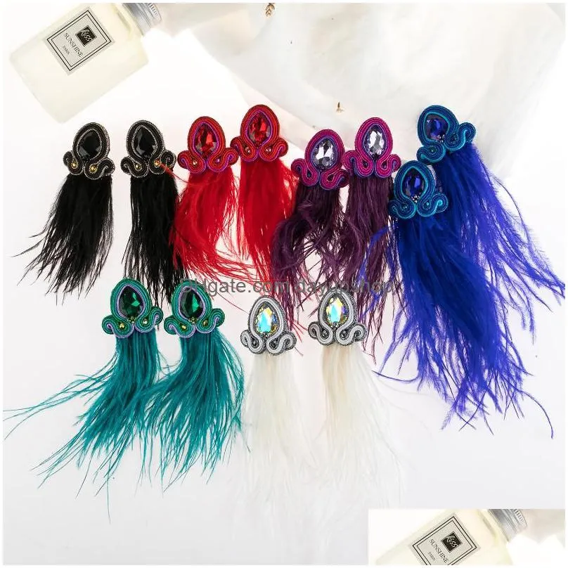 dangle & chandelier kpacta fashion soutache handmade bohemian long feather tassel earrings for women ethnic jewelry accessories