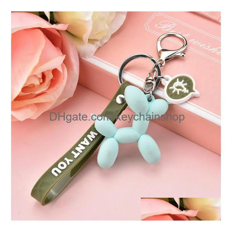 fashion cute pvc balloon dog keychain jewelry couple long keyring creative cartoon mobile phone bag car pendant keychains accessories