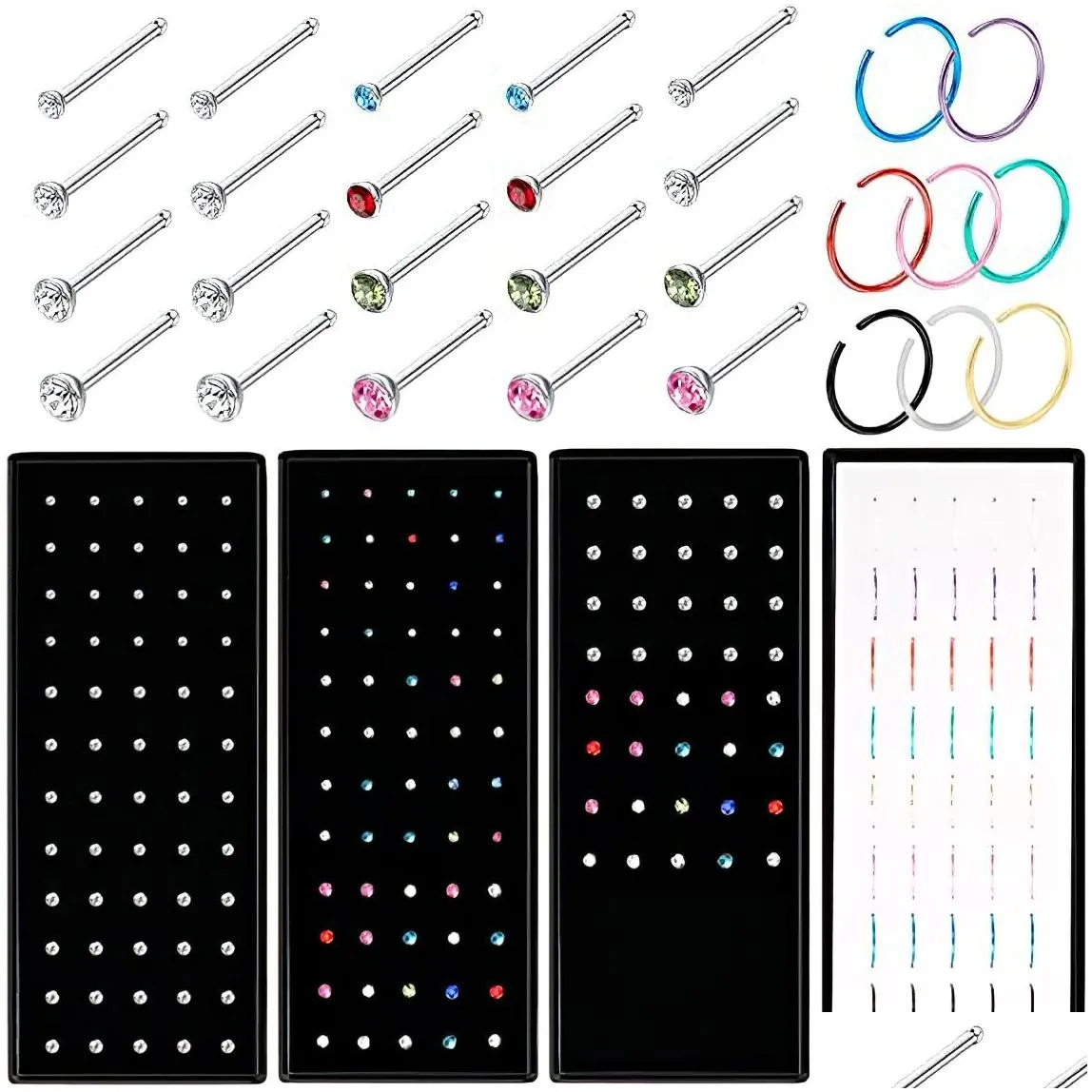 40pc set fashion crystal c shape nose ring stainless steel multicolor bend nose stud for women aro nariz anneau nez piercing