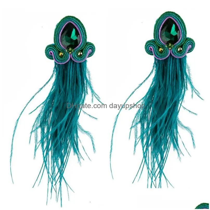 dangle & chandelier kpacta fashion soutache handmade bohemian long feather tassel earrings for women ethnic jewelry accessories