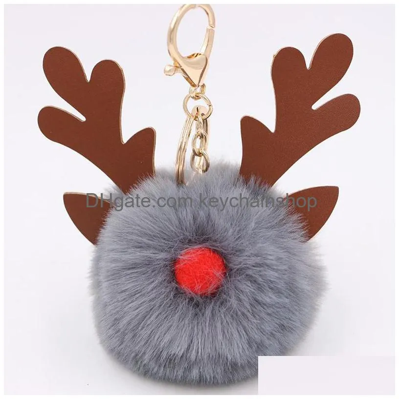 cute plush elk keychain pompom pendant key ring chains car keyring holder charm bag gifts christmas tree decoration