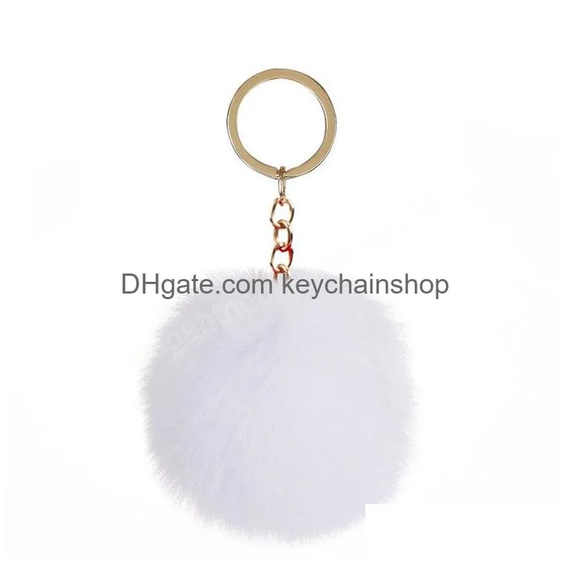 fluffy fur pom pom keychain solid color soft faux fur ball key chain women bag hanging pendant key holder keyring accessories