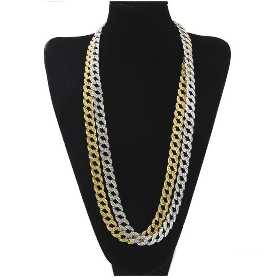 men hip hop cuban necklace jewelry gold plated iced out bling rhinestone crystal  cuban chain necklace bracelet set
