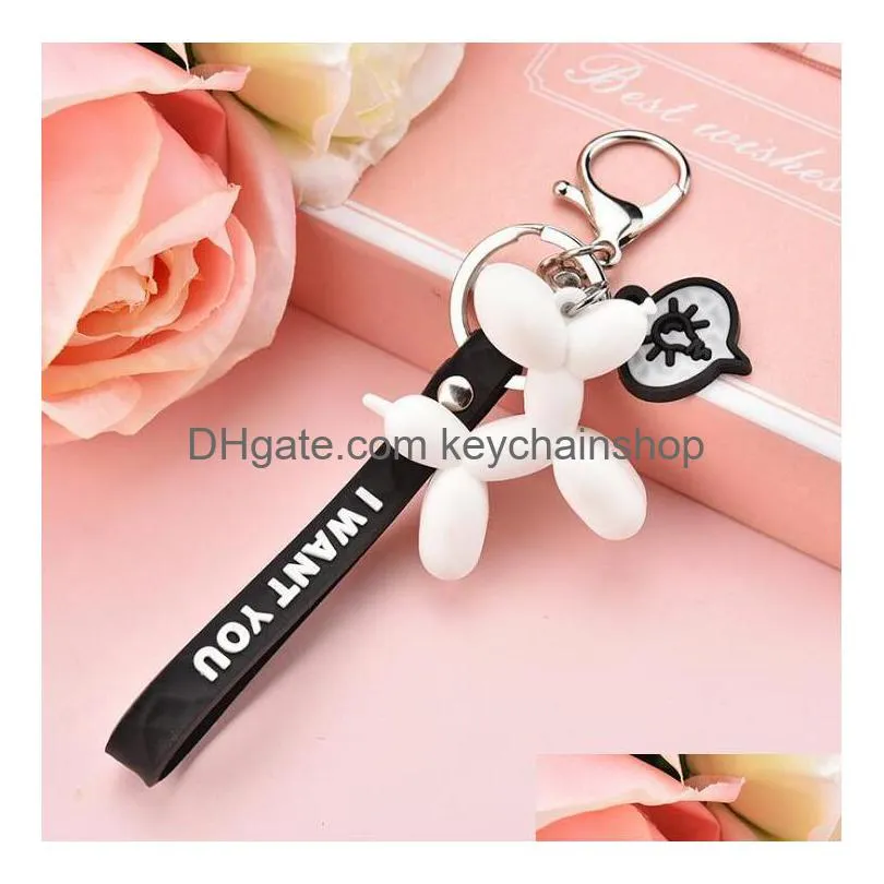 fashion cute pvc balloon dog keychain jewelry couple long keyring creative cartoon mobile phone bag car pendant keychains accessories