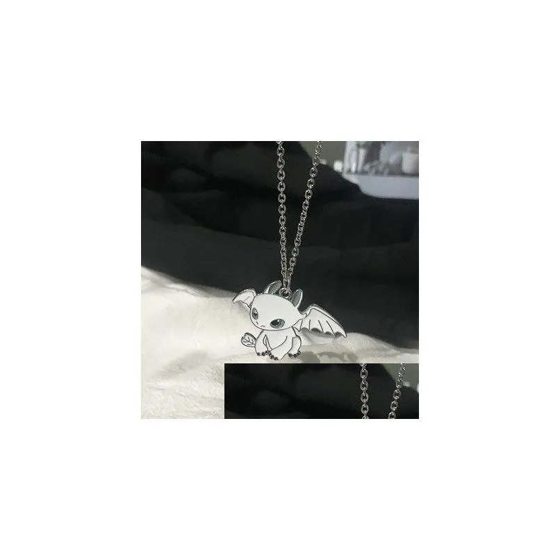 fashion cartoon pendants necklace black and white night evil double dragon personality hip hop couple friends gift
