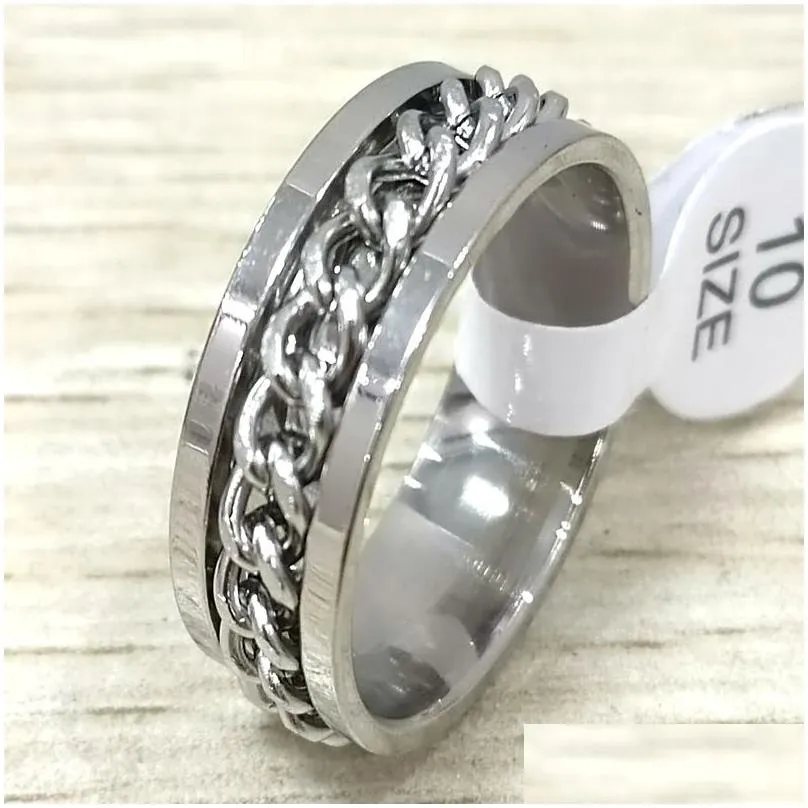 30pcs high quality comfort fit men`s spin chain stainless steel rings wholesale jewelry job lots