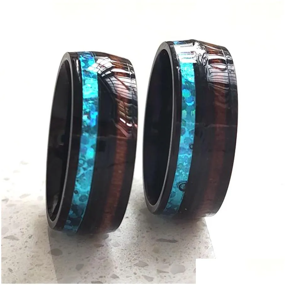 30pcs/lot wholesale shell & wood inlay stainless steel men women ring fashion jewelry bulk lots