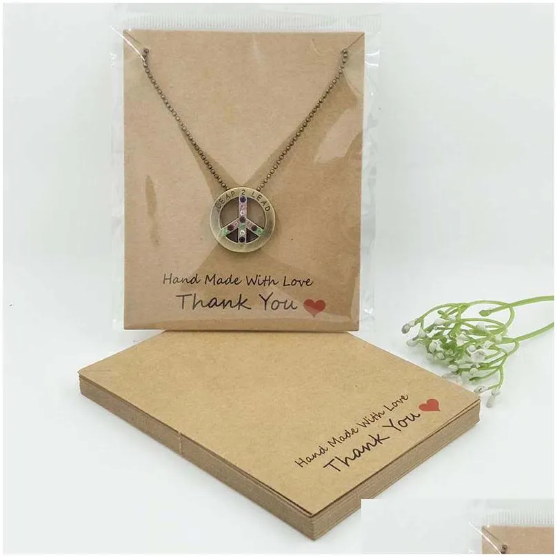 10*8cm handmade with love packing card necklace display card print thank you paper 100pcs +100 plastic bag