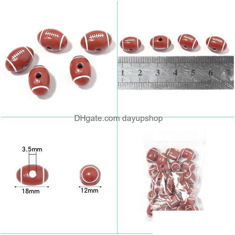 50pc/lot 18x12mm rugby football acrylic beads sport ball spacer bead 3.5mm hole fit for bracelet necklace diy jewelry making