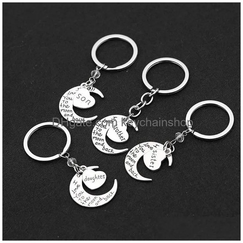 fashion lettering key rings mom dad son daugther family heart moon alloy i love you silver keychain jewelry gift