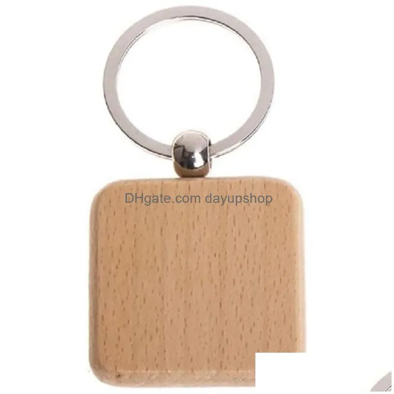 keychains lanyards 100pcs diy blank wooden key chain square carved key ring wooden key ring about 40 x 40 mm 230715