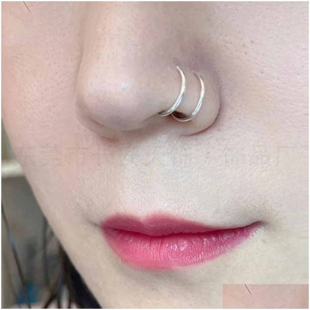 2/5pcs/pack stainless steel double layers nose ring piercing for women men ear tragus earrings lip hoop fashion jewelry 10mm