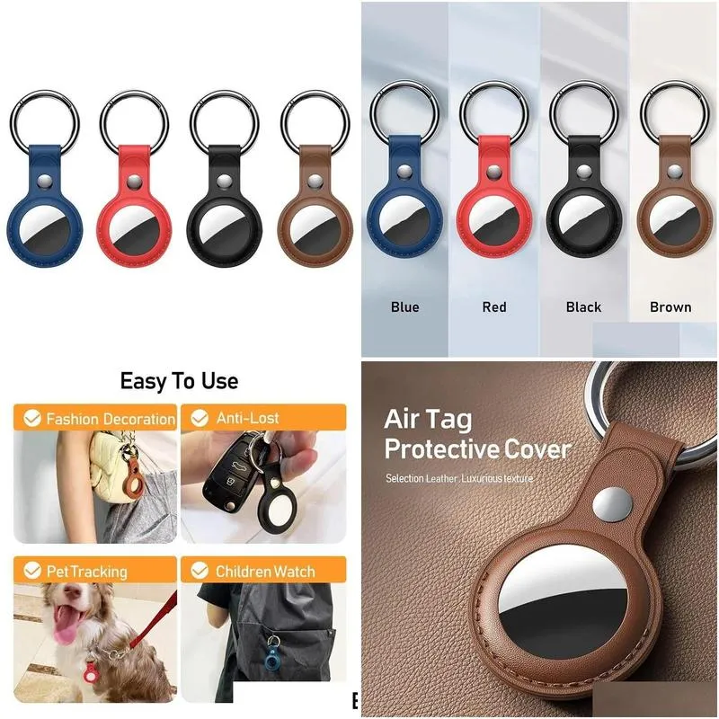 Keychains 4-Pack Protective Holder For AirTag Case,For Air Tag Case Leather With Keychain, Accessories Portable
