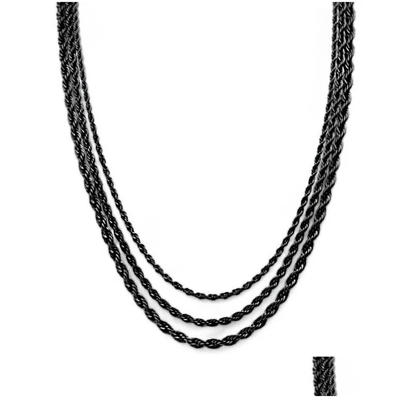 Black Twisted Rope Chains Not Fade Mens 304 Stainless Steel Basic Punk Choker Necklace for Women Fashion Design Hip Hop Jewelry Gift 2 3 4 5 6mm