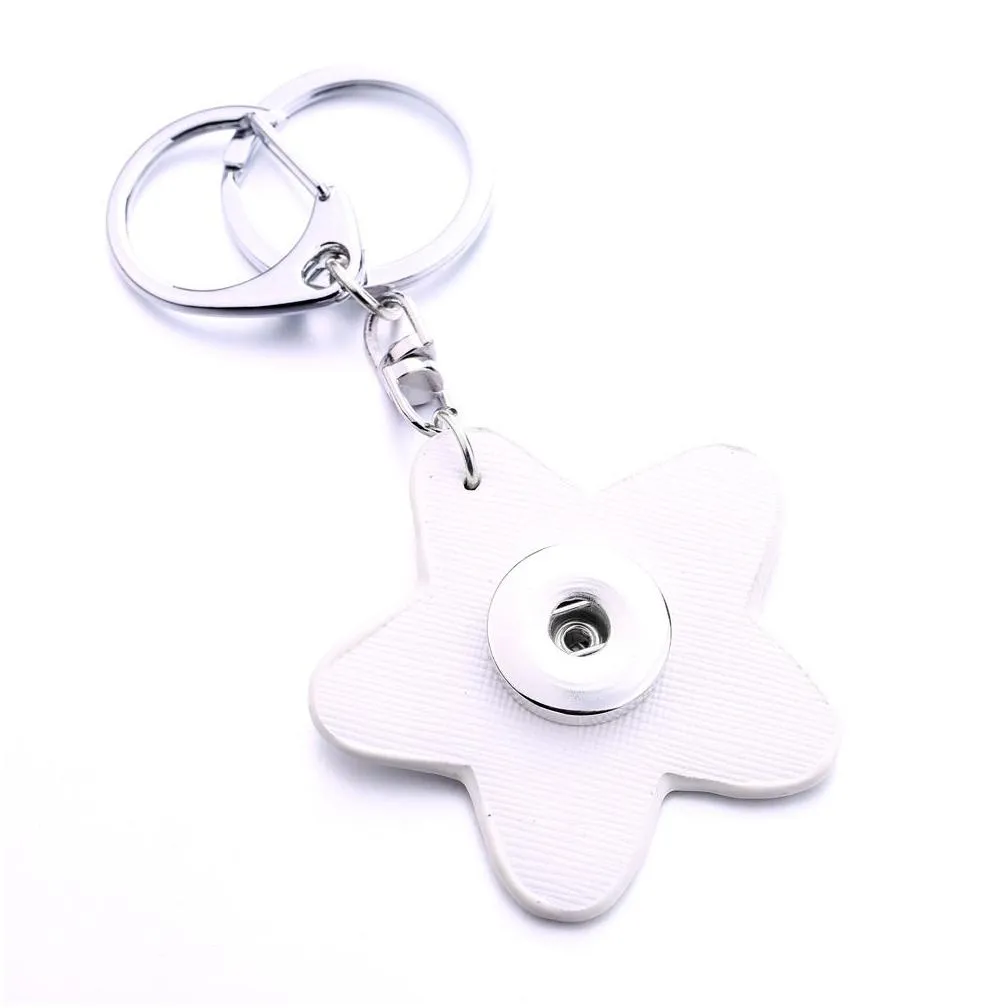star shape pu leather key ring bag charm snap button keychain diy accessory pendant fit 18/20mm snaps buttons jewelry
