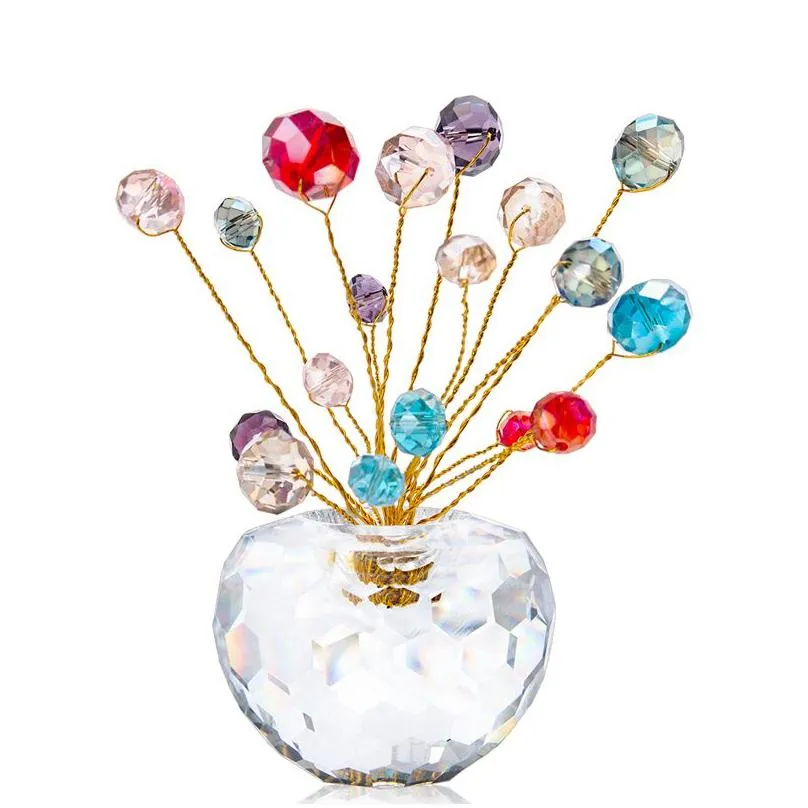 h d 5 colors crystal beads prism money tree figurine glass art wealth lucky craft car interior ornament fengshui home decor gift