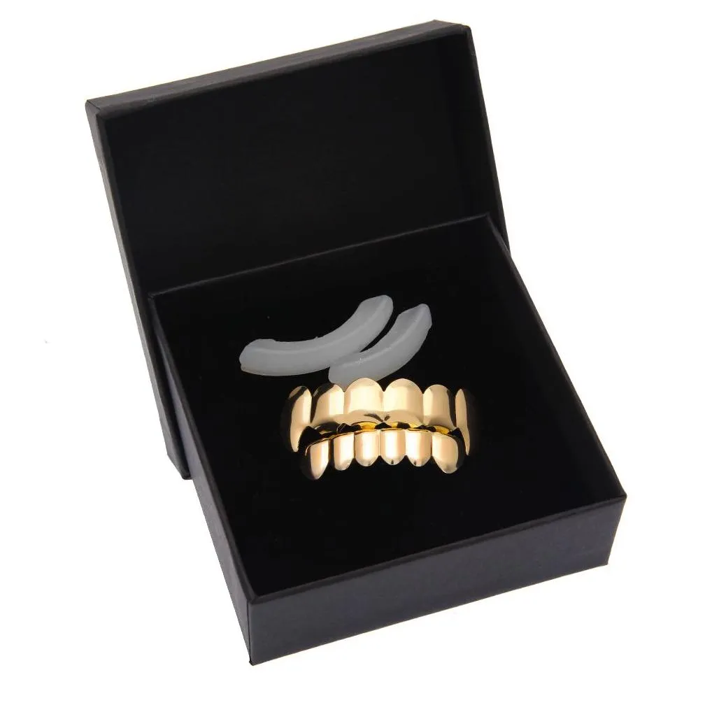 14k gold silver plated hip hop teeth grillz top bottom grill set for men *new high quality!!