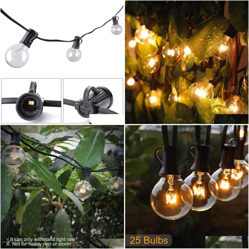 25ft patio string light christmas g40 globe festoon bulb fairy string light outdoor party garden garland wedding decorative 201127