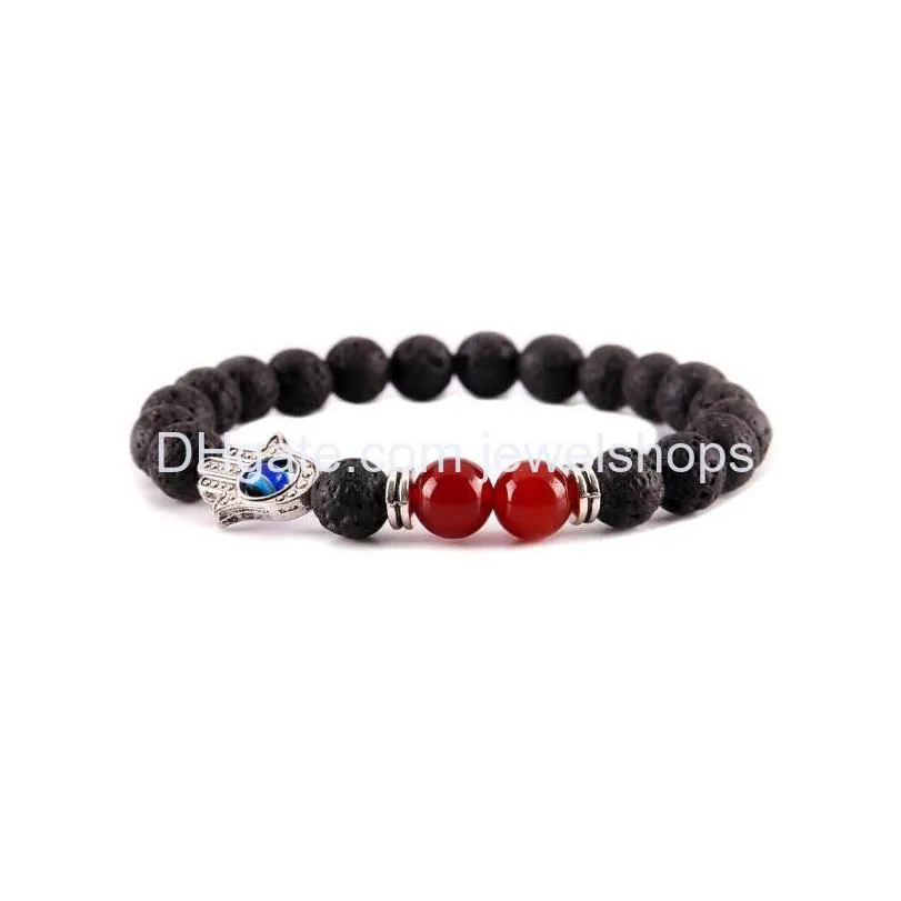 fatima hand lava bracelet volcanic hand of hamsa yoga healing energy power beads stretch bracelets for man and woman