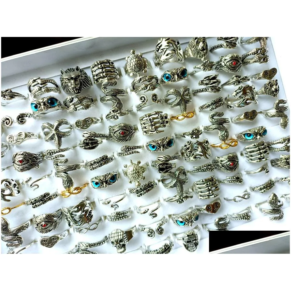 wholesale 50pcs top alloy mix fashion punk rings women`s men`s exquisite finger ring jewelry lot