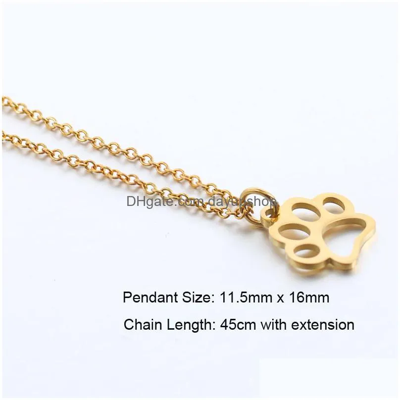 wholesale stainless steel cat dog paw print pendant necklace fashion chain necklaces for women girls animal jewelry collar new