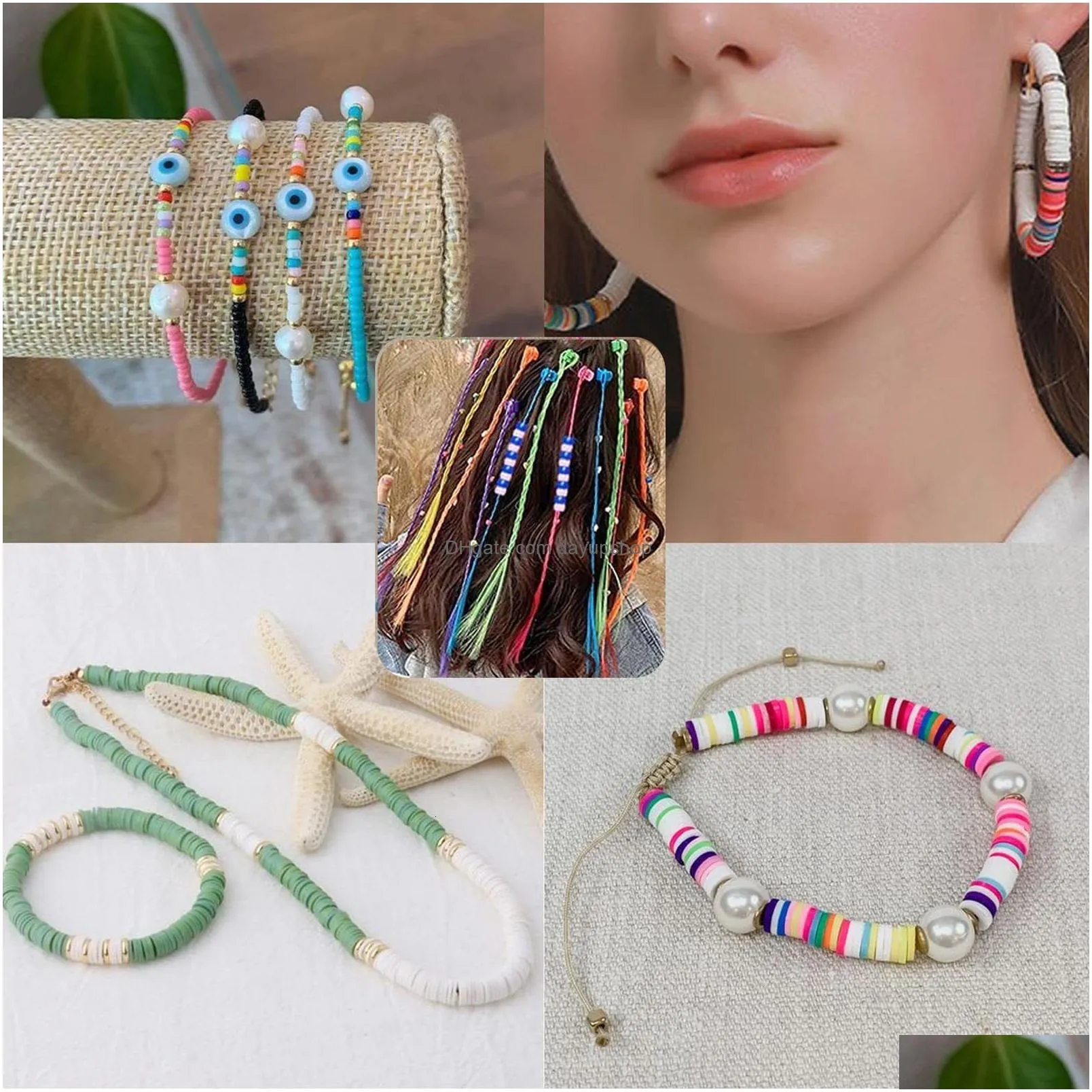 acrylic plastic lucite 7200pcs/box 6mm clay bracelet beads for jewelry making kit flat round polymer clay heishi beads diy handmade accessories