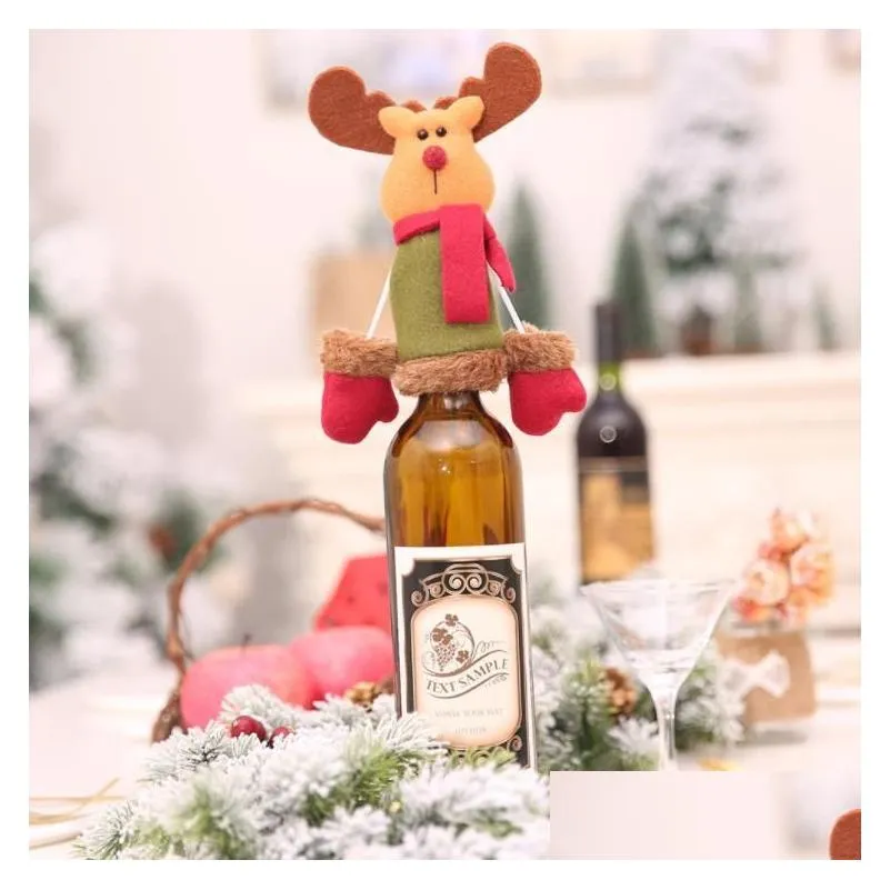christmas wine bottle cap set cover christmas decorations hanging ornaments hat xmas dinner party home table decoration supplies