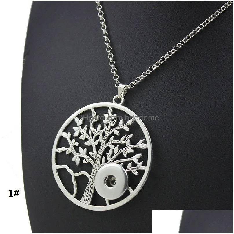 wholesale noosa snap button pendant necklaces life tree dragonfly designs european american diy jewelry free shipping