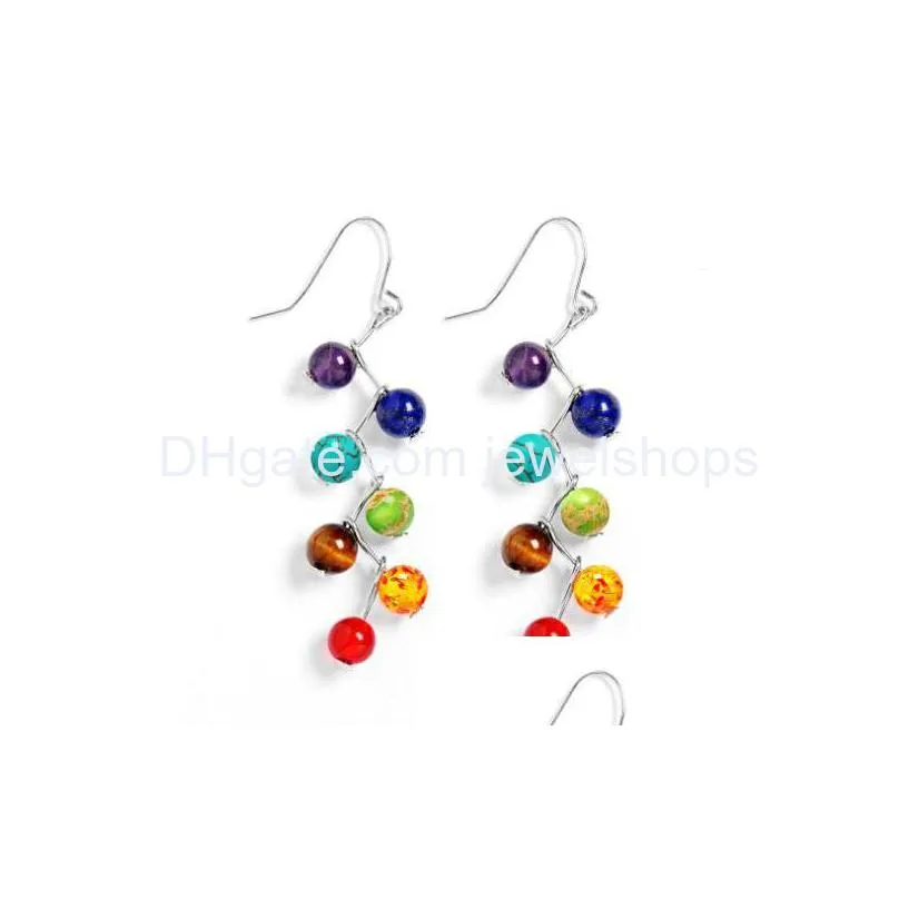 seven chakra stone eye pin earring 6mm amethyst lapis tiger eye handmade yoga healing earrings stone jewelry gift for girls women