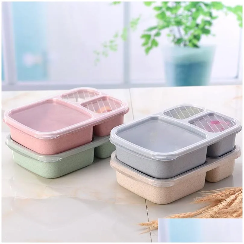 wholesale Wheat Straw Lunch Box Microwave Bento Boxs Packaging Dinner Service Quality Health Natural Student Portable Food Storage