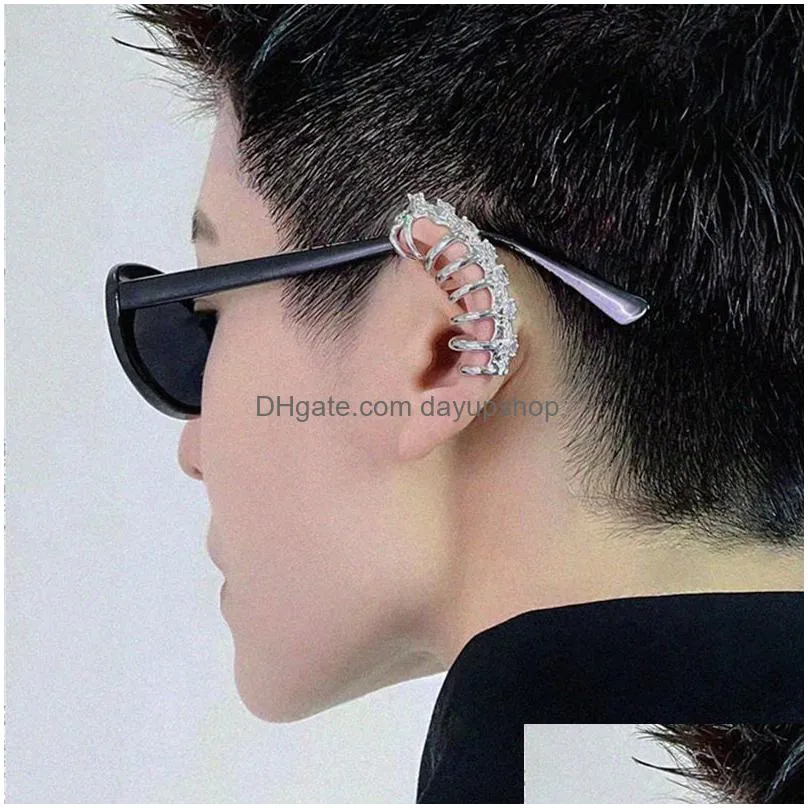 ear cuff ear clip earring spine bone rhinestones hollow punk hip hop no piercing unsex ear jewelry for women men 230214