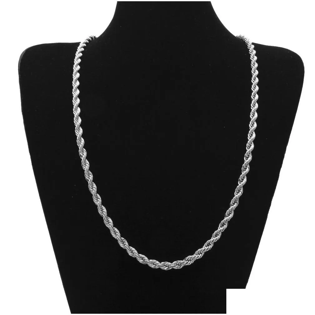 6.5mm thick 75cm long rope twisted chain gold silver plated hip hop heavy necklace for men women