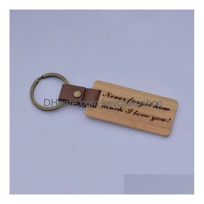 11 styles custom logo personalized leather keychain pendant beech wood carving keychains luggage decoration key ring diy thanksgiving day gift with