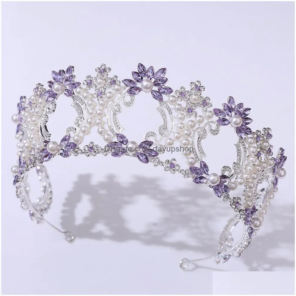 wedding hair jewelry silver color fashion purple lilac crystal tiara crowns queen kings princess accessories bridal diadems 221012