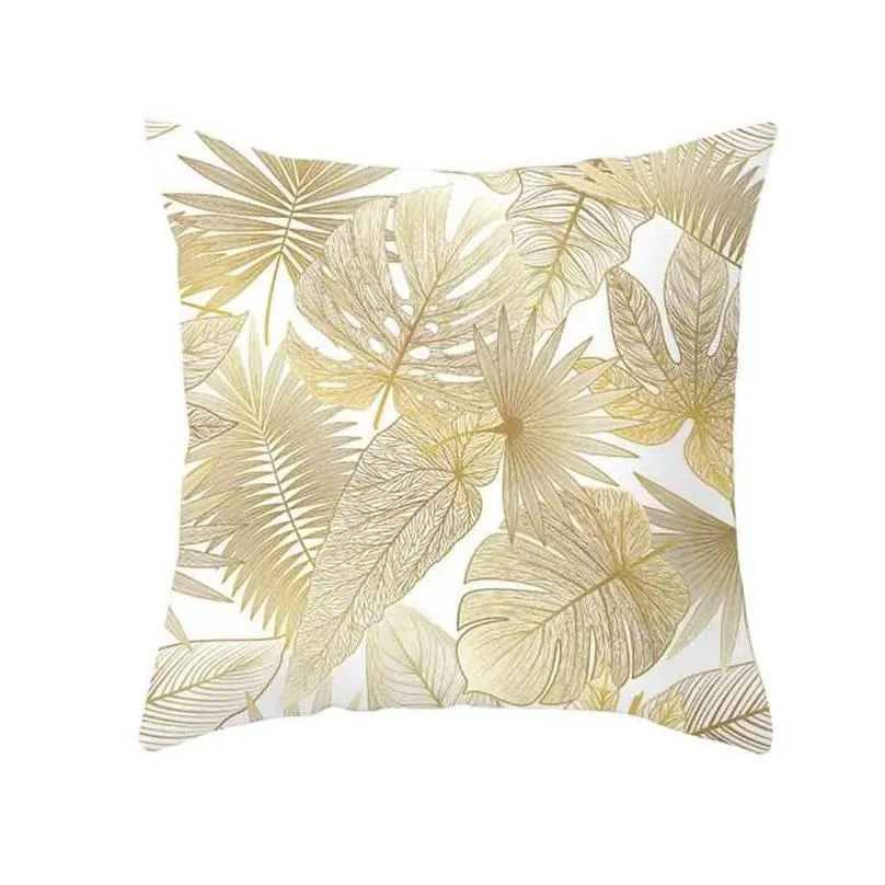 cushion/decorative pillow cover gold plant case black and white golden painted pillowcase decorative sofa home decor living room