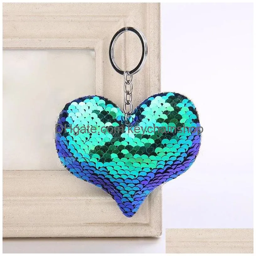 fashion colorful sequins keychain sweet heart shaped key chain women girls bag charming pendant key ring accessories