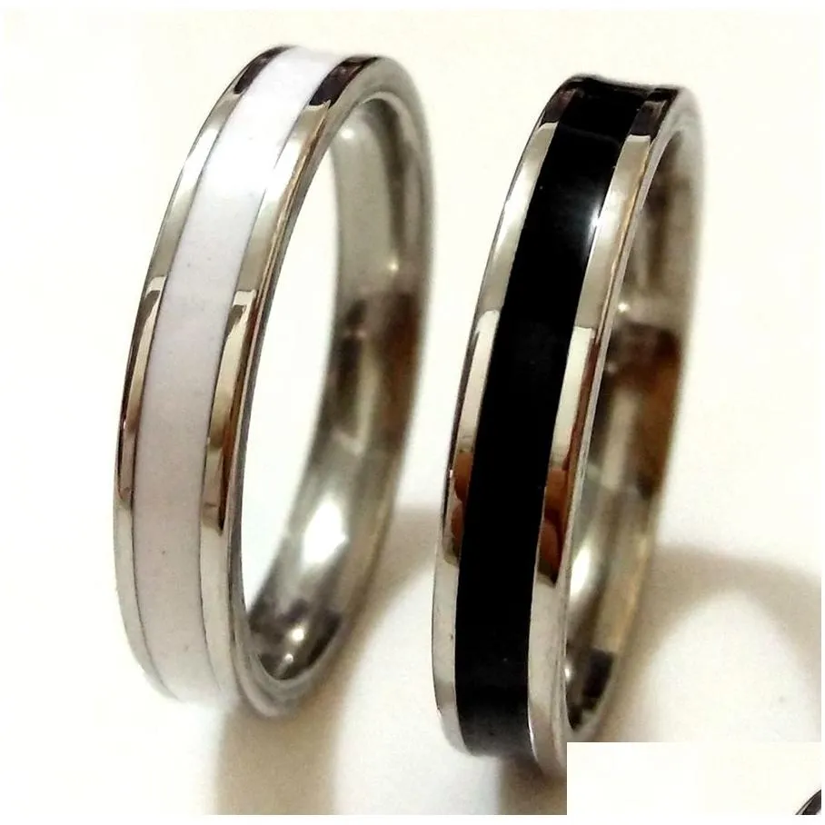 50pcs black white width 4mm enamel band 316l stainless steel fashion rings men women comfortable quality jewelry party friendship gift