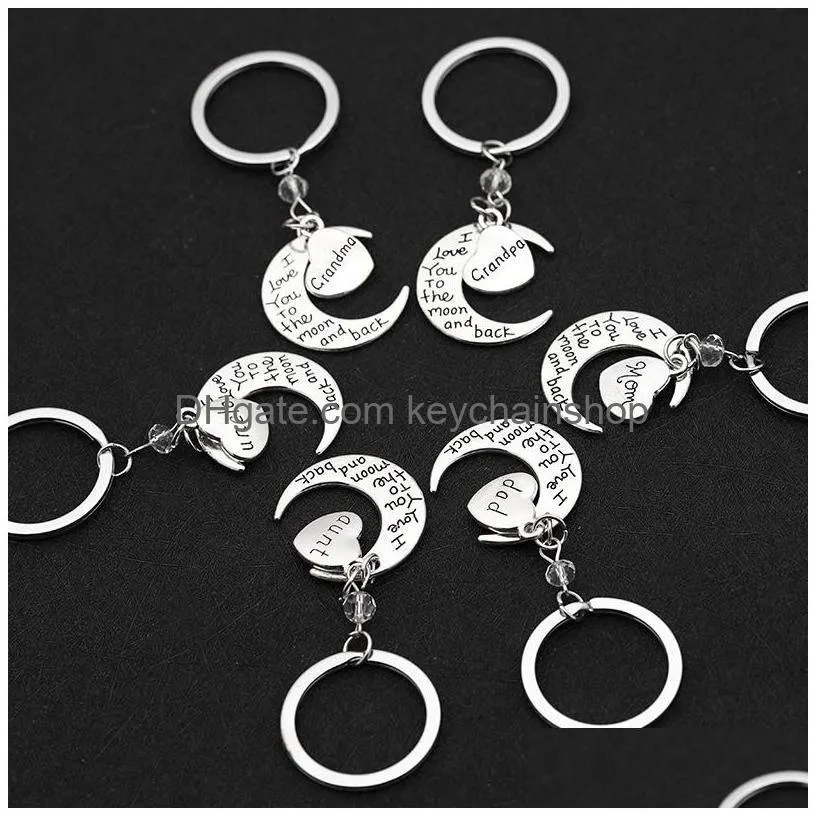 fashion lettering key rings mom dad son daugther family heart moon alloy i love you silver keychain jewelry gift