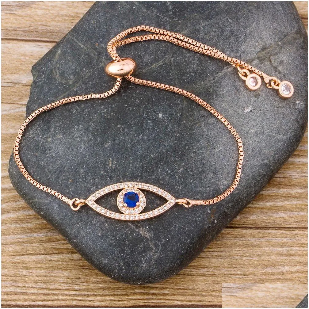 luxury classic evil eye charm bracelet for women shiny princess cut cubic zircon cz adjustable bangles copper jewelry gift