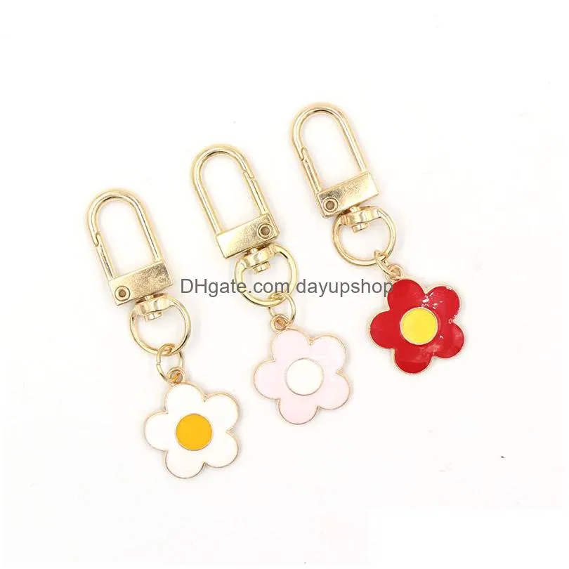 wholesale 5 petal plumeria flower pendant keychain fashion key rings zipper pull charm planner charms accessories hangbag hanging pendants keyring for women